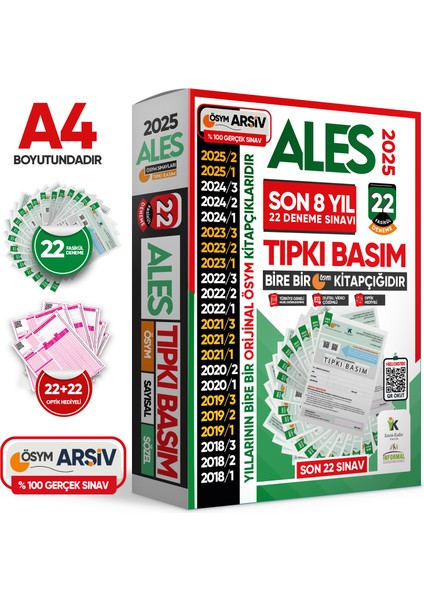 2025 Ales Ösym Tıpkı Basım En Ekonomik Çıkmış Soru 22 Deneme Paketi Video/PDF Çözüm Türkiye Geneli fiyatları