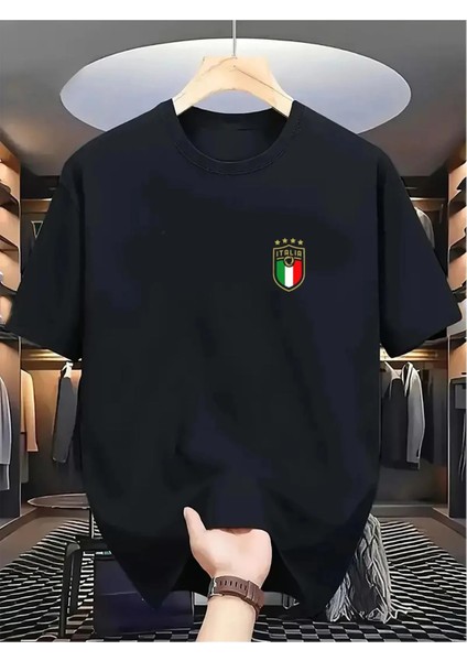 Unisex Italya Logolu Tshirt - Sportif Temalı Tshirt - %100 Pamuk Oversize Tshirt