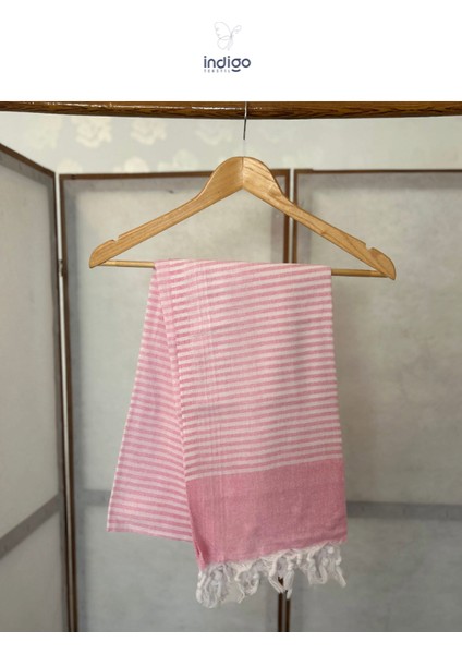 Sultan 100*180 Pembe Renk Beyaz Çizgili %100 Pamuk Çok Amaçlı Peştemal (Banyo,plaj,hamam Vb)