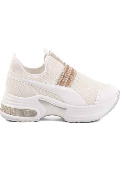 Beyaz Anorak Taşlı Kadın Sneaker 702307 Z