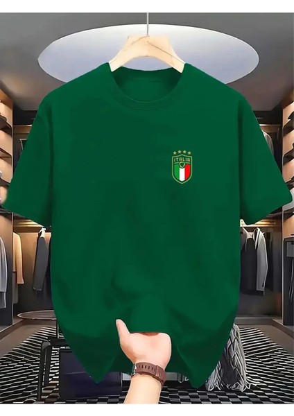 Unisex Italya Logolu Tshirt - Sportif Temalı Tshirt - %100 Pamuk Oversize Tshirt