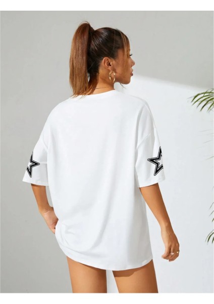 32 Los Angeles Houston Baskılı Beyaz Tshirt - %100 Pamuk Oversize Kadın Tshirt - Caglisa fiyatları
