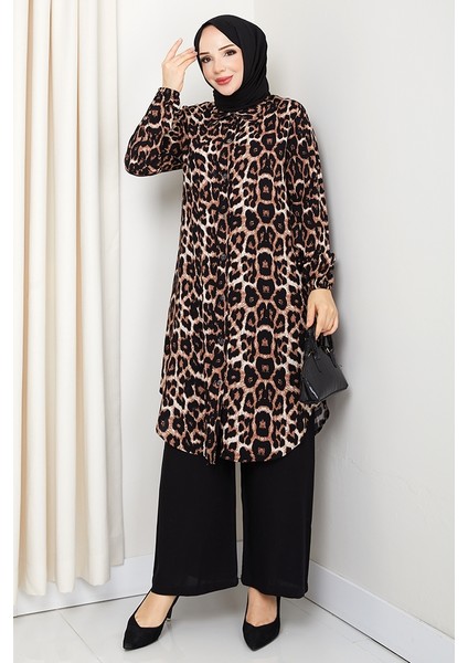 Leopar Desenli Dokuma Viskon Ikili Takım 1576 - Siyah
