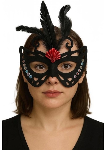 Bfs Siyah Renk Siyah Süet Kaplama Tüylü Kelebek Figür Parti Maskesi 24X18 cm modelleri