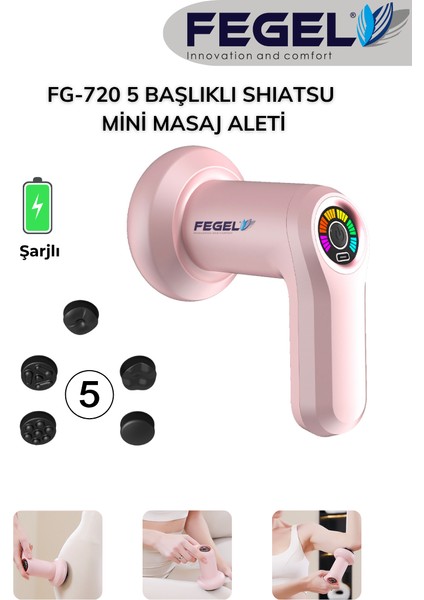 FG-720 Shiatsu 5 Başlıklı Masaj Aleti,6 Hız Kademeli, Yağ Yakımını Destekleyen Tüm Vücut Masaj