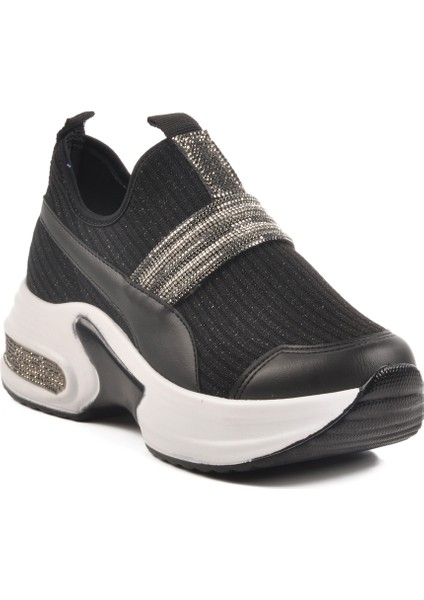 Siyah Beyaz Anorak Taşlı Kadın Sneaker 702307 Z modelleri