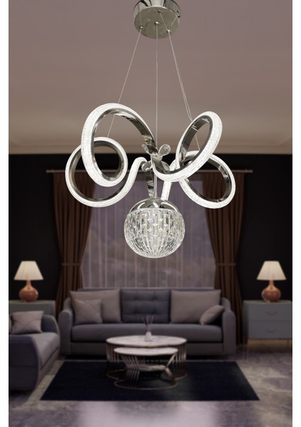 Kıvrım Tekli Kristal Top Simli Slikonlu Modern Oturma LED Avizesi fırsatları