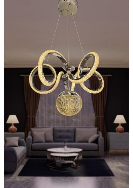 Kıvrım Tekli Kristal Top Simli Slikonlu Modern Oturma LED Avizesi indirimleri