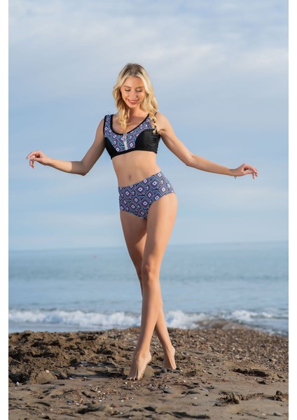 25151-1 Fermuarlı Omuzdan Askılı Yüksek Bel Lycra Kumaş Bikini fiyatları