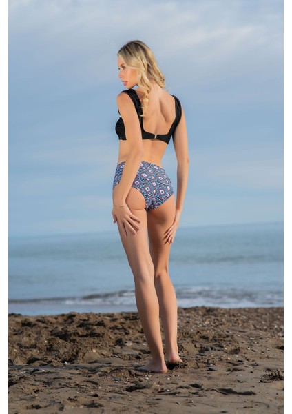 25151-1 Fermuarlı Omuzdan Askılı Yüksek Bel Lycra Kumaş Bikini modelleri