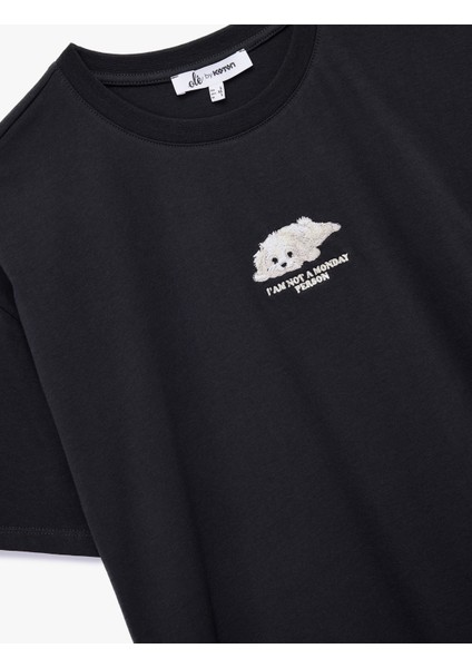 Nakış Detaylı Rahat Kalıp Bisiklet Yaka Kısa Kollu Tişört modelleri