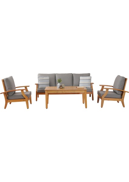Natural Gri Ahşap Balkon Bahçe Takım Mobilya Oturma Grubu Masa Kanepe Sünger Minder Sandalye 311S