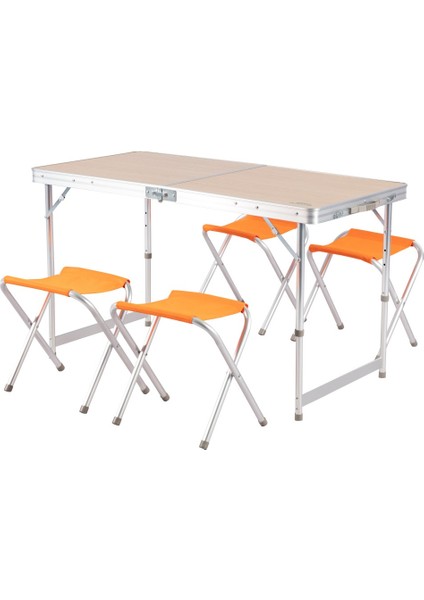 Alüminyum Katlanır Kamp Masası ve Tabure Seti – 4 Adet Tabure, 30 kg Kapasiteli MDF Masa, Taşınabilir Piknik Masası fırsatları