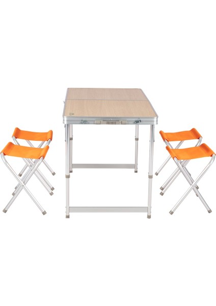 Alüminyum Katlanır Kamp Masası ve Tabure Seti – 4 Adet Tabure, 30 kg Kapasiteli MDF Masa, Taşınabilir Piknik Masası fiyatları