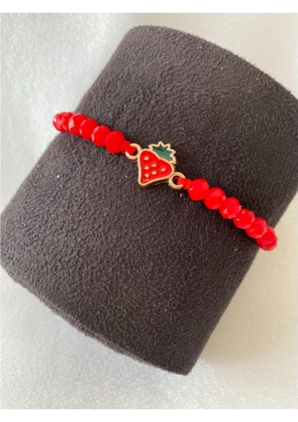Kırmızı Çilek Figürlü Parlak Boncuklu Ipli Bileklik