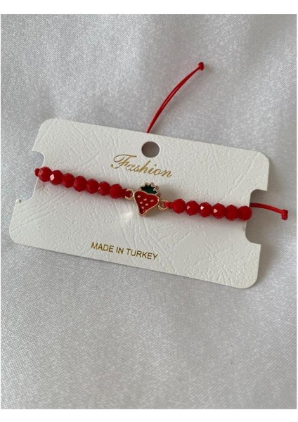 Kırmızı Çilek Figürlü Parlak Boncuklu Ipli Bileklik fiyatları