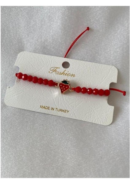 Kırmızı Çilek Figürlü Parlak Boncuklu Ipli Bileklik modelleri