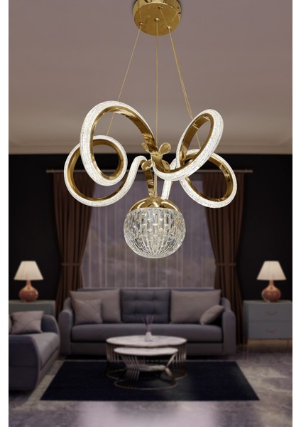 Kıvrım Tekli Kristal Top Simli Slikonlu Modern Oturma LED Avizesi fiyatları