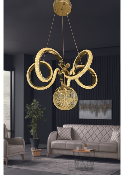 Kıvrım Tekli Kristal Top Simli Slikonlu Modern Oturma LED Avizesi fırsatları