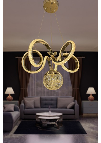 Kıvrım Tekli Kristal Top Simli Slikonlu Modern Oturma LED Avizesi indirimleri