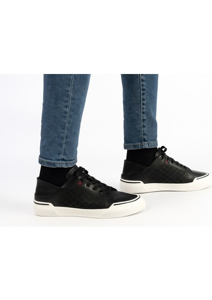 Siyah Deri Fileli Erkek Sneakers modelleri