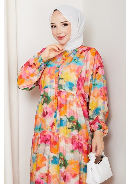 Ezra Yarasa Kol Tesettür Elbise 1574 - Turuncu fiyatları