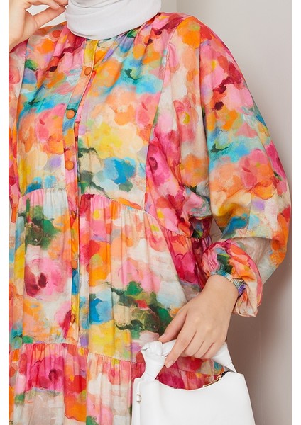 Ezra Yarasa Kol Tesettür Elbise 1574 - Turuncu fırsatları