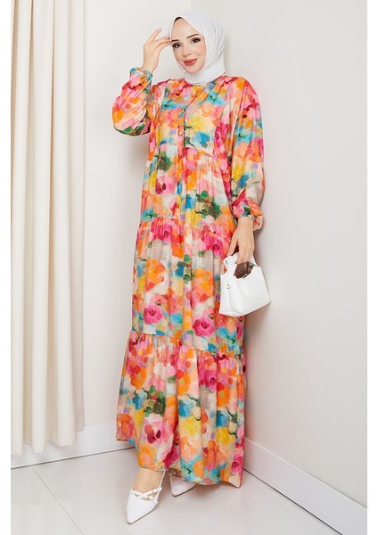 Ezra Yarasa Kol Tesettür Elbise 1574 - Turuncu indirimleri