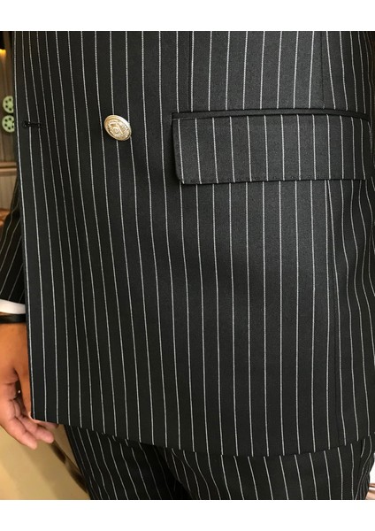 İtalyan Stil Kruvaze Ceket Pantolon Takım Elbise Siyah T4335 fırsatları