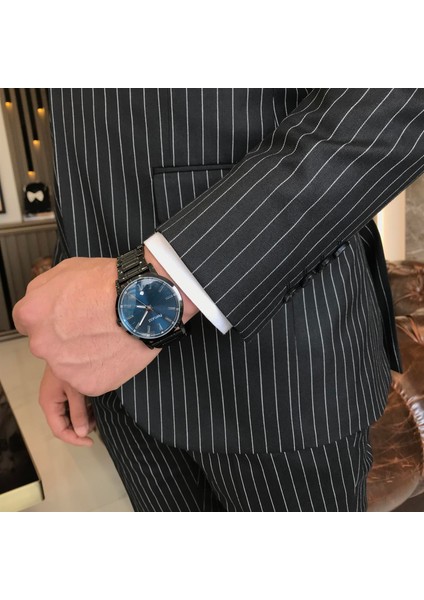 İtalyan stil slim fit çizgili erkek ceket pantolon takım elbise Siyah T4900 modelleri