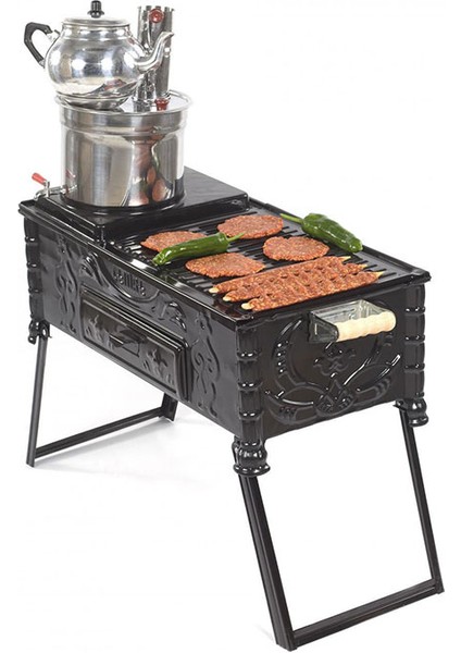 C-16 Semaverli Ayaklı Kavurma Saclı Yağdanlıklı Mangal 33*70CM