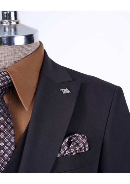 Italyan Stil Ceket Yelek Pantolon Takım Elbise Siyah T8614 modelleri