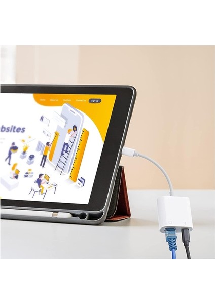 Lightning To Ethernet RJ45 Şarj Girişli Çevirici Adaptör