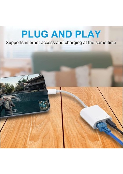 Lightning To Ethernet RJ45 Şarj Girişli Çevirici Adaptör