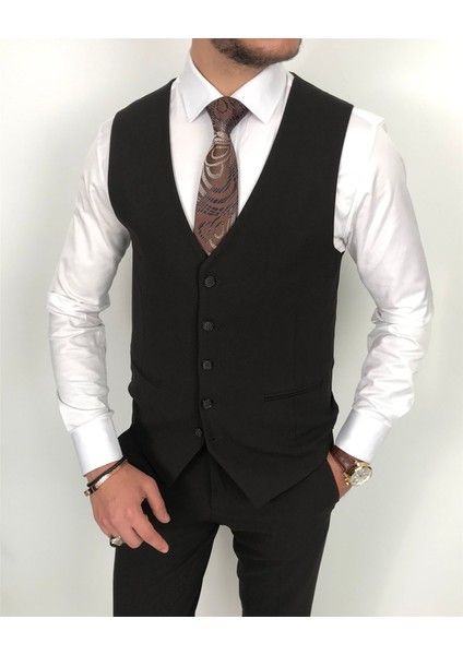 Italyan Stil Slim Fit Erkek Ceket Yelek Pantolon Takım Elbise Kahverengi T8073 indirimleri