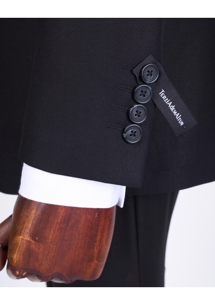 Italyan Stil Slim Fit Erkek Ceket Yelek Pantolon Takım Elbise Siyah T9024 fırsatları