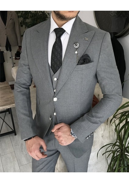 Italyan Stil Slim Fit Ceket Yelek Pantolon Takım Elbise Siyah T8355 fiyatları