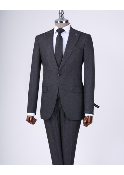 İtalyan stil slim fit ceket yelek pantolon takım elbise antrasit T10326