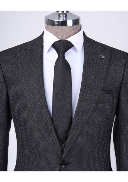 İtalyan stil slim fit ceket yelek pantolon takım elbise antrasit T10326 fiyatları