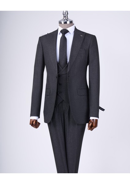 İtalyan stil slim fit ceket yelek pantolon takım elbise antrasit T10326 fırsatları