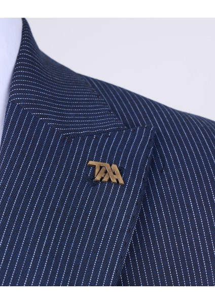 Italyan Stil Çizgili Ceket Yelek Pantolon Takım Elbise Lacivert T10731 modelleri