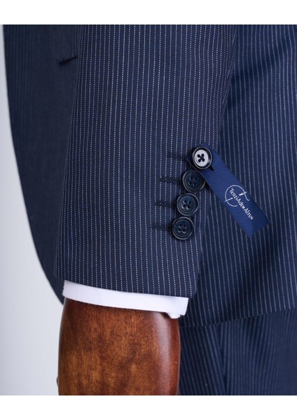 Italyan Stil Çizgili Ceket Yelek Pantolon Takım Elbise Lacivert T10731 fırsatları