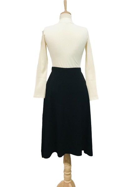 Siyah Midi Boy Beli Lastikli Etek modelleri