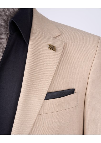 İtalyan stil slim fit mono yaka ceket pantolon takım elbise camel T11545 modelleri
