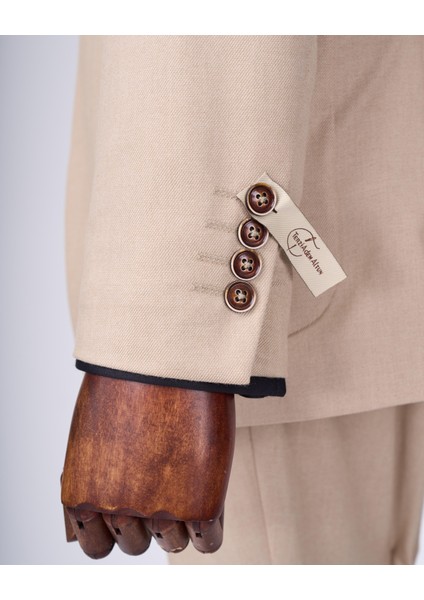 İtalyan stil slim fit mono yaka ceket pantolon takım elbise camel T11545 fırsatları