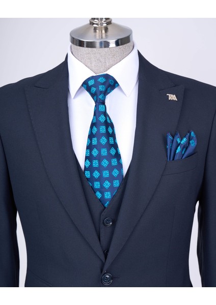 Italyan Stil Slim Fit Ceket Yelek Pantolon Takım Elbise Lacivert T11393 fiyatları
