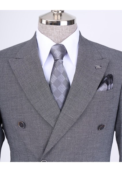 Italyan Stil Slim Fit Desenli Kruvaze Ceket Pantolon Takım Elbise Siyah T11693 fiyatları