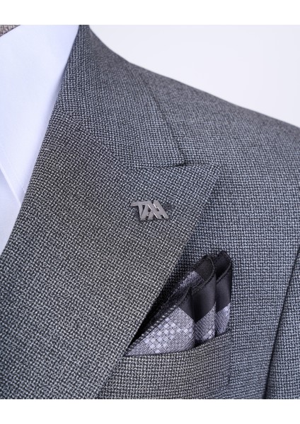 Italyan Stil Slim Fit Desenli Kruvaze Ceket Pantolon Takım Elbise Siyah T11693 modelleri