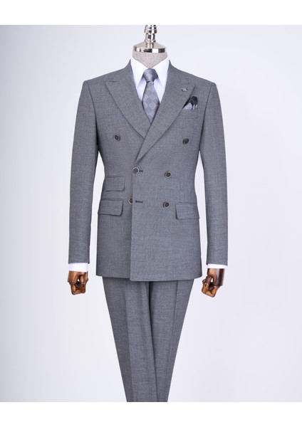 Italyan Stil Slim Fit Desenli Kruvaze Ceket Pantolon Takım Elbise Siyah T11693 indirimleri