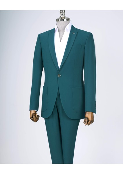 İtalyan Stil Slim Fit Ceket Pantolon Takım Elbise Yeşil T12514